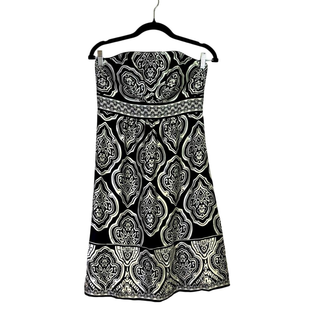 White House Black Market Black and White Silk Strapless Dress Size 4 RR0841